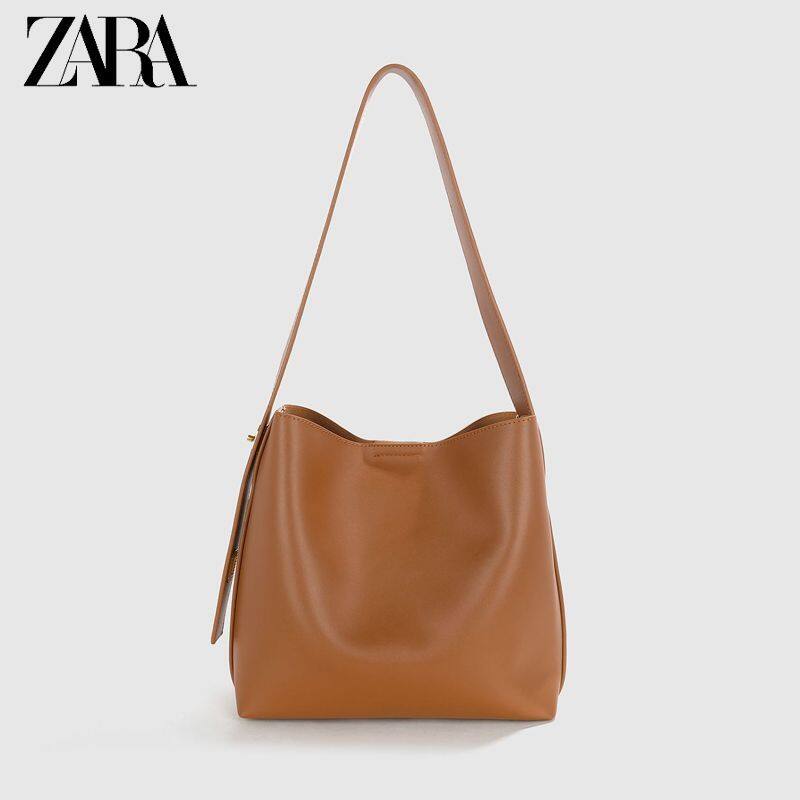TOP★【ready stock】2023ZARA-Women's  New Vintage Premium Shopping Bag Large Capacity Commuter Bucket B