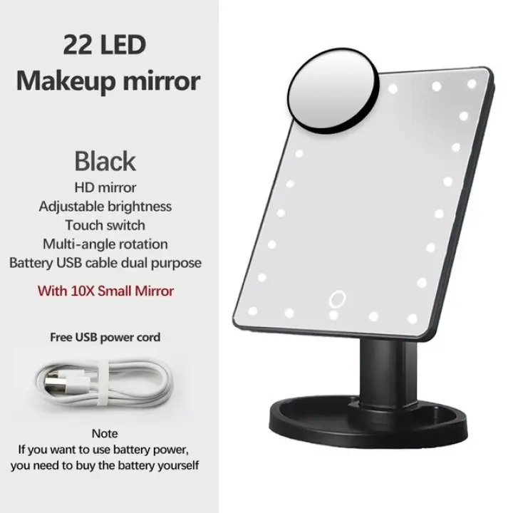 22 Led Light Makeup Mirror Touch Screen Desktop Vanity Dimmable 180 Rotating Usb Batteries Dressing Table Cosmetic Lazada Singapore 22 Led Light Makeup Mirror Touch Screen, Battery Light Up Makeup Mirror