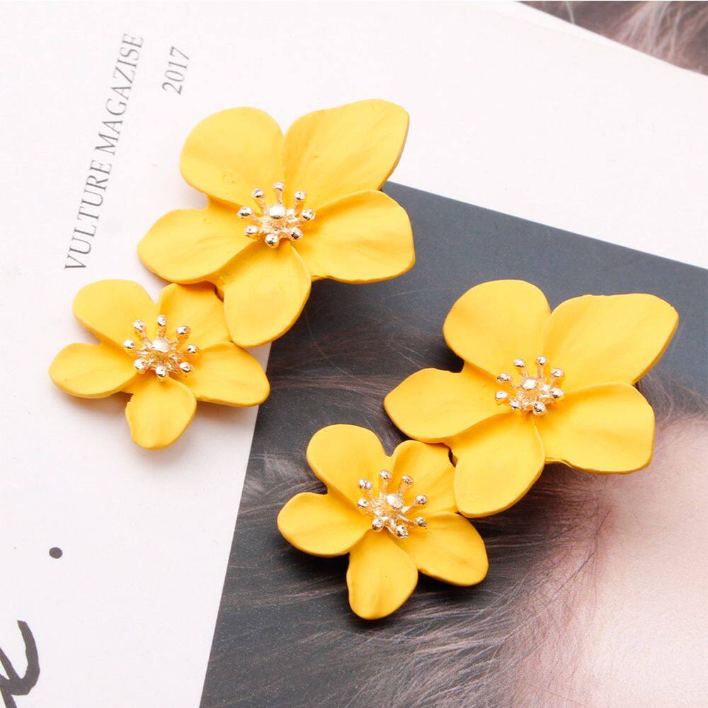 HENLI Earrings For Women Ladies Wedding Parties Boho Exaggerated Double Flower Flower Earrings Drop Earrings Fashion Jewelry