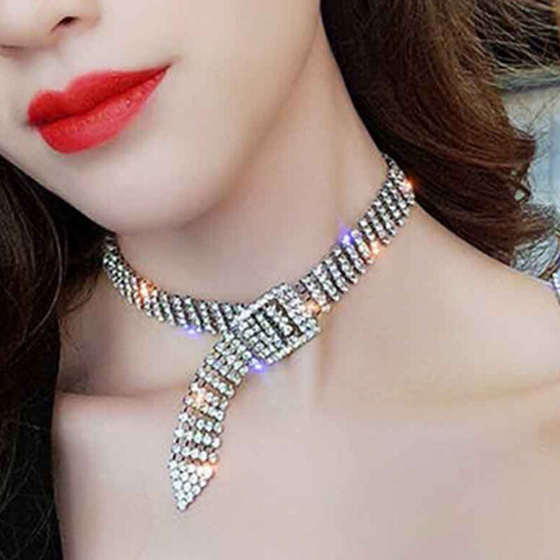 Women Rhinestone Crystal Diamond Choker Collar Bridal Wedding Necklace Jewelry