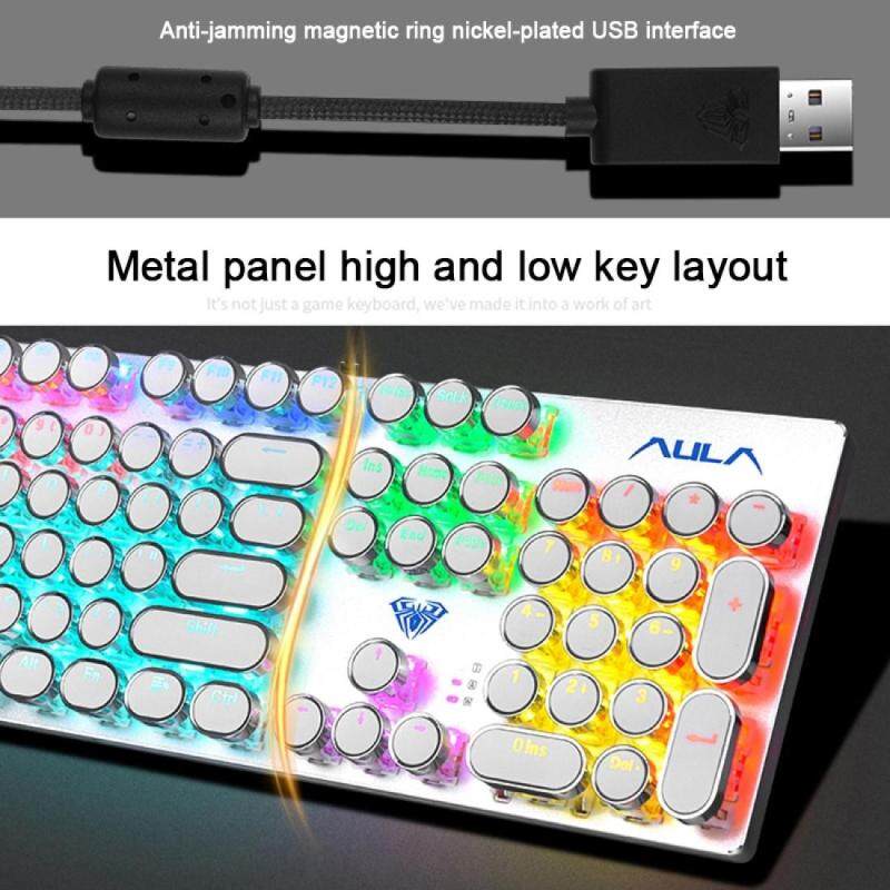 AULA F2068 104-keys Punk Round Key Cap Mixing Light Mechanical Blue Switch Metal Panel Wired USB Gaming Keyboard, Length: 1.6m Singapore