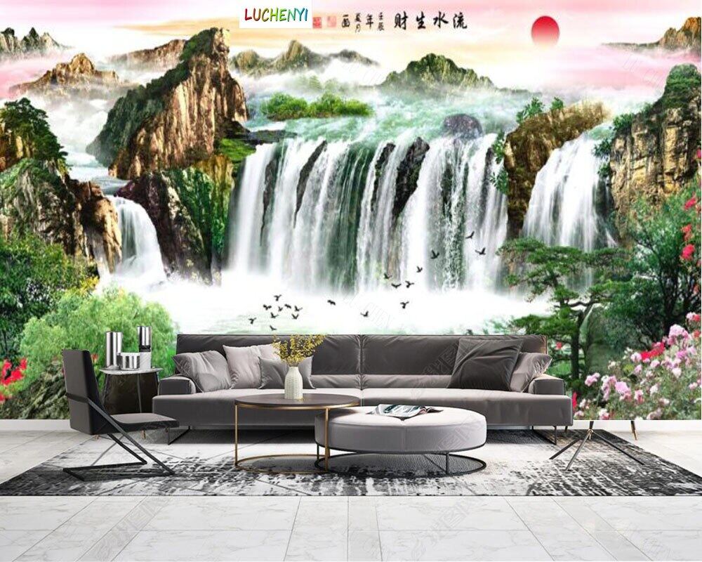 Custom papel de parede wealth water landscape painting lobby living