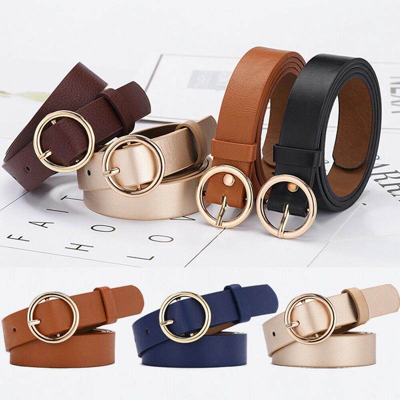 Women Hollow Leather Solid Color Belt Pin Buckle Waistband Jeans Belt Jian