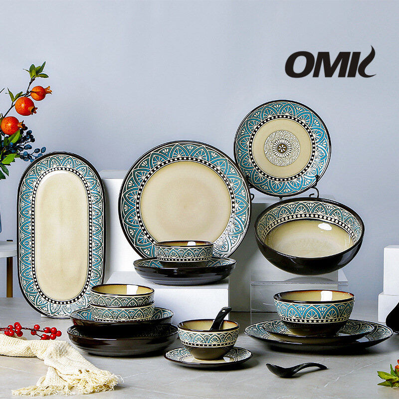 Omk phong cách Mỹ Đồ đá Bát Bộ đồ ăn bằng gốm loạt Ma-rốc