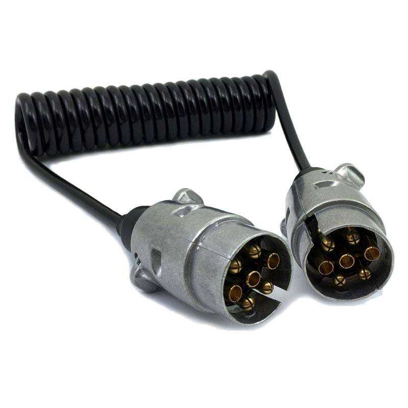 7 Pin Metal Trailer Plugs w/curly extension Cable Lead 1.5M Male To Male 12V Trailer Lighting Board Caravan