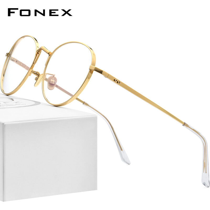 FONEX Pure Titanium Glasses for Men and Women Retro Round Optical Eyeglasses Frames Vintage Ultralight Korean Japaness Style Aesthetic Eyewear Singapore Branded 884