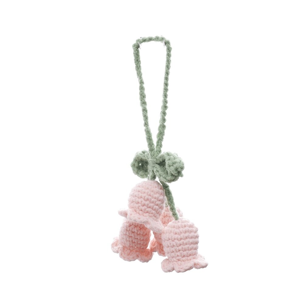 Handmade Woven Knitted Flower Keychain Women Crocheted Wool Lily of The Valley Flower Leaf Pendant Car Bag Keyring Girls Fresh Handbag Charms Gift