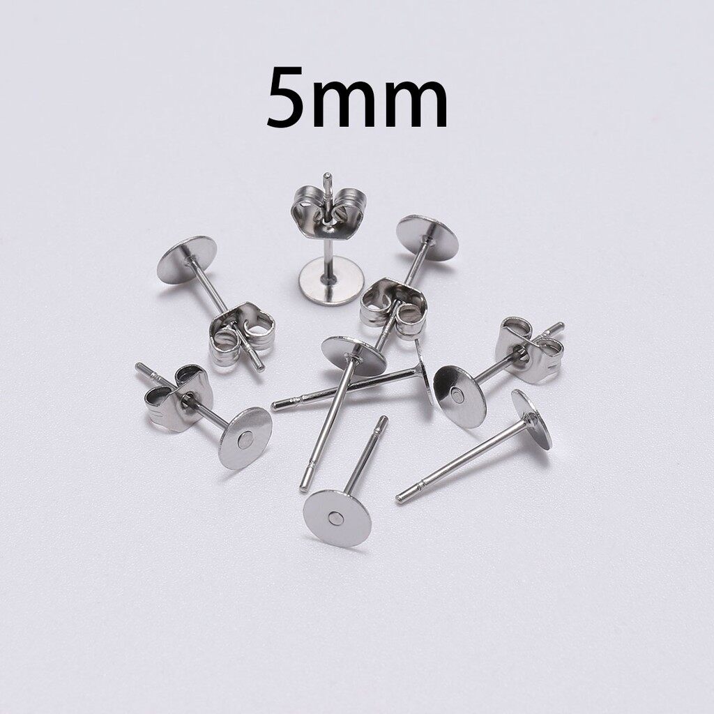 St.Kunkka 20pcs/lot 3-10mm Sliver Stainless Steel Blank Post Earring Studs Base Pins With Earring Plug Findings Ear Back For DIY Jewelry Making