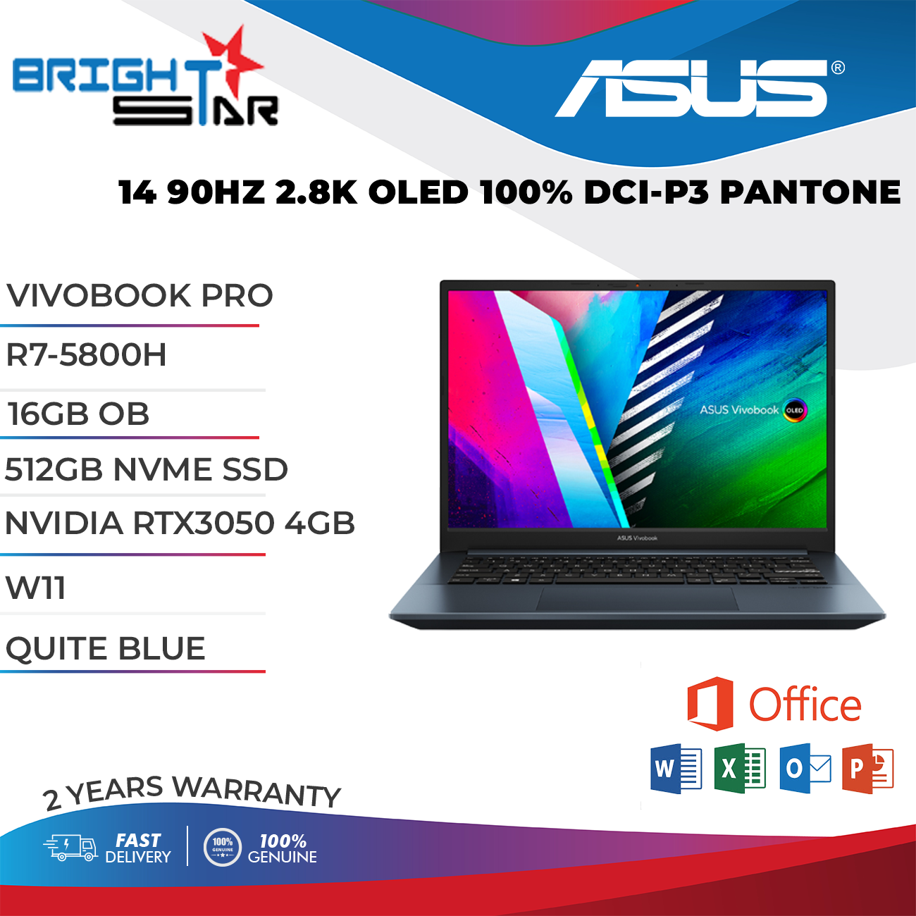PC Portable Asus Vivobook M3401Q - 14" OLED, Ryzen 7, 16Go RAM, 512Go SSD