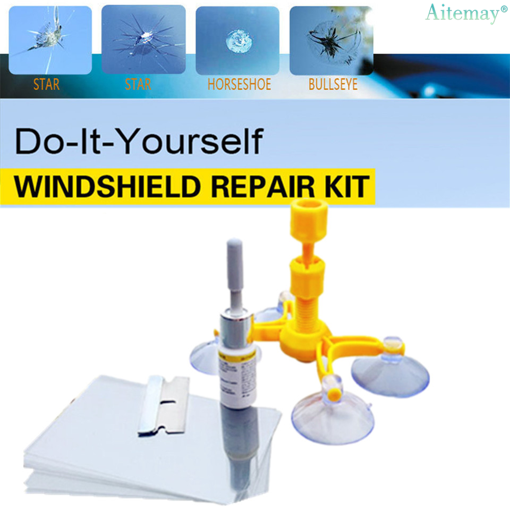Aitemay Car Windshield Crack Repair Tool Windscreen Repair Kit Restore Crack Split Dent Polish Glass Scratch Car Window Fix Kit Yellow
