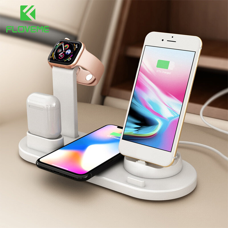 FLOVEME 4 In 1 Wireless Charging Stand For Apple Watch IPhone 14 Pro Max 14 Plus 13 12 11 XS XR 8 Plus Airpods Pro Type C Micro Fast Charger Dock Station