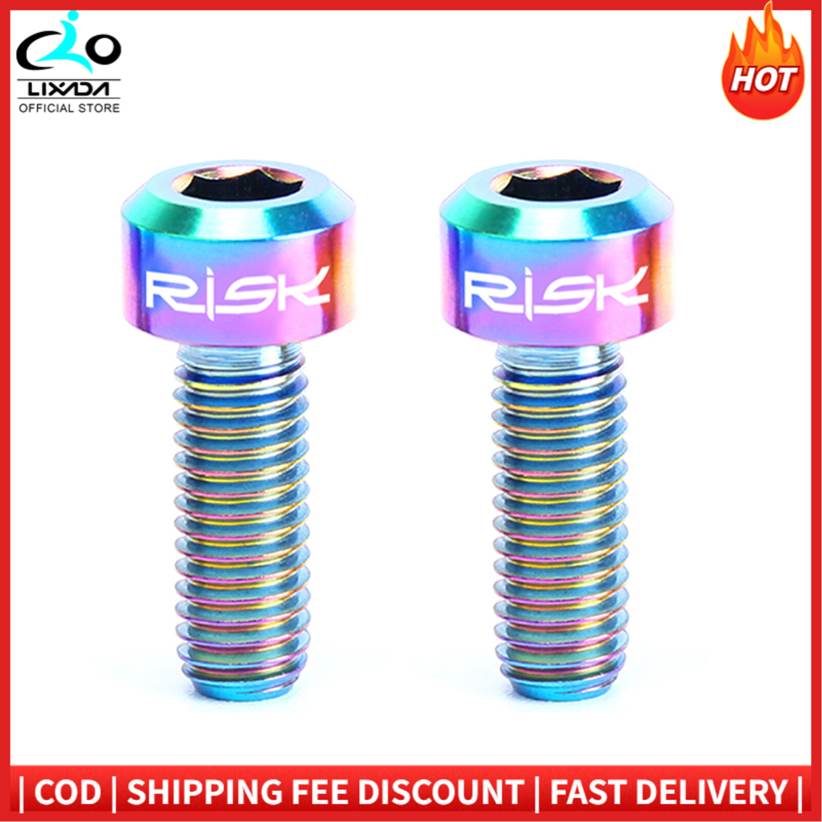 RISK 2PCS M5×14mm Titanium Bolts for Bike Thumb Shifter Fixed Screws Ti Conjoined Hexagon Ti Screws Ti Fastener MTB Bicycle Parts Rainbow