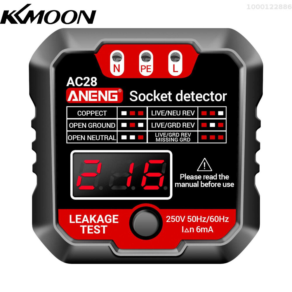 KKmoon aneng Outlet Tester receptacle Detector với LCD điện áp hiển thị 250V Ổ cắm điện Checker tự động phân cực Bộ kiểm thử điện kẹp thử điện cắm tường các công cụ điện