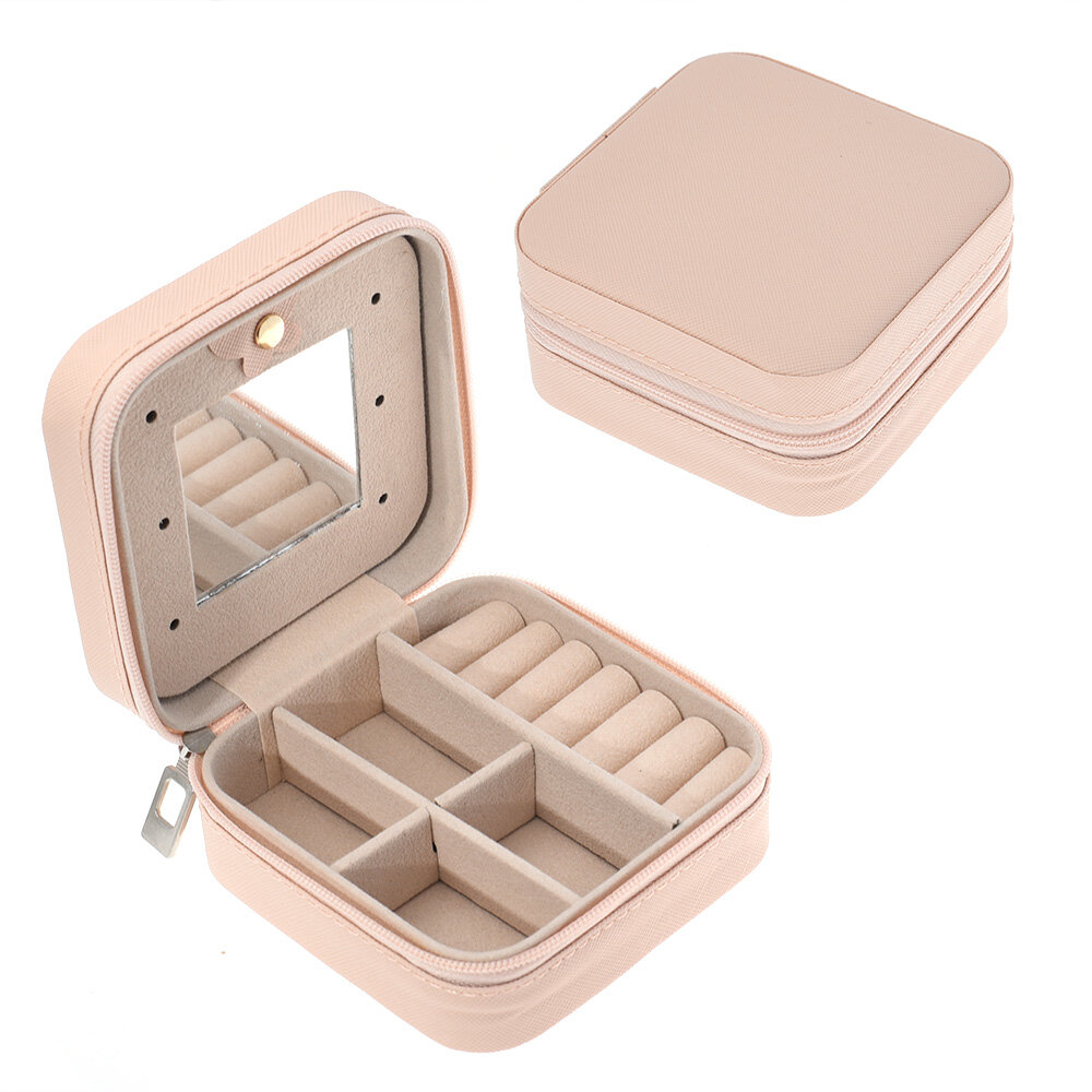 Mini Travel Portable Jewelry Storage Case with Mirror PU Leather Earring Ring Necklace Display Holder Organizer Box