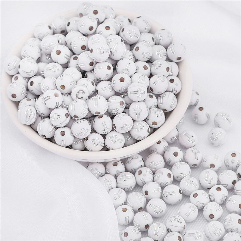 100Pcs 8mm Acrylic Round Spacer Beads Cross Pattern Beads For Bracelet Making DIY Necklaces Crafts Jewelry Accessories