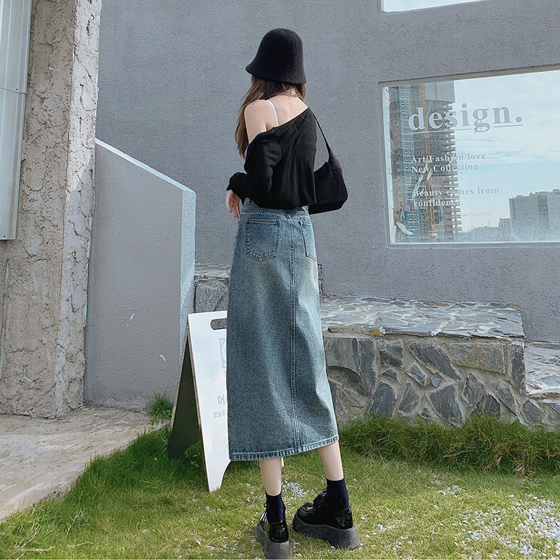 IELGY Chân Váy Denim Lửng Nữ