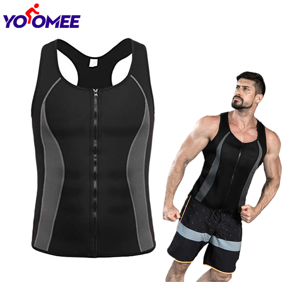 Yoomee Men Waist Trainer Vest for Weightloss Hot Neoprene Corset Body Shaper Zipper Sauna Sweat Tank Top Workout Shirt