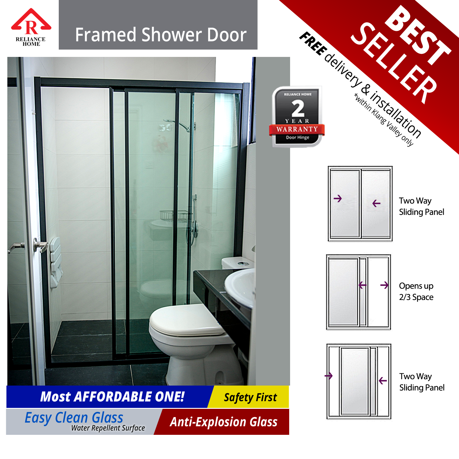 [PREORDER] Framed Shower Door, RS130 Shower Screen (Tinted Color Glass