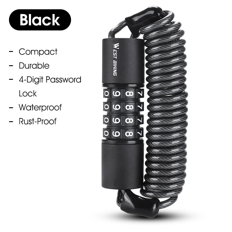 West Biking Anti-theft Bicycle Lock MTB Road Bike Steel PVC Lock With Holder Bicycle Motorcycle Ebike Cable Lock Copper Lock Core Bicycle Accessories