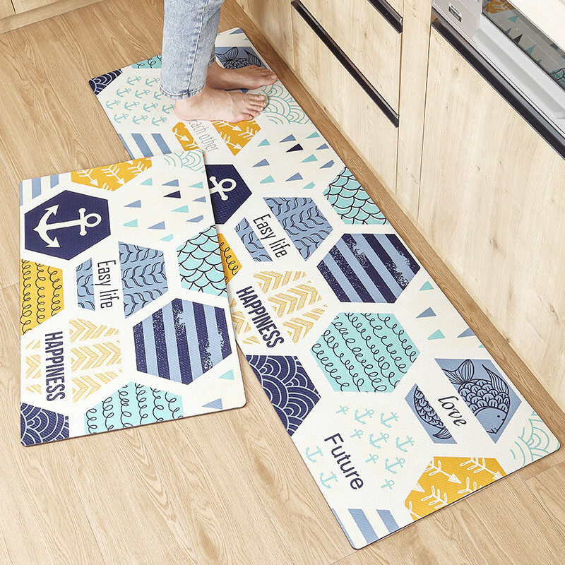 Kitchen Carpet Nordic Floor Mat Waterproof Oil-Proof Kitchen Mat Leather Non-Slip Foot Mat Pvc Household Entrance Door Mat Long Runner Rug Kitchen Anti Skidding Pads