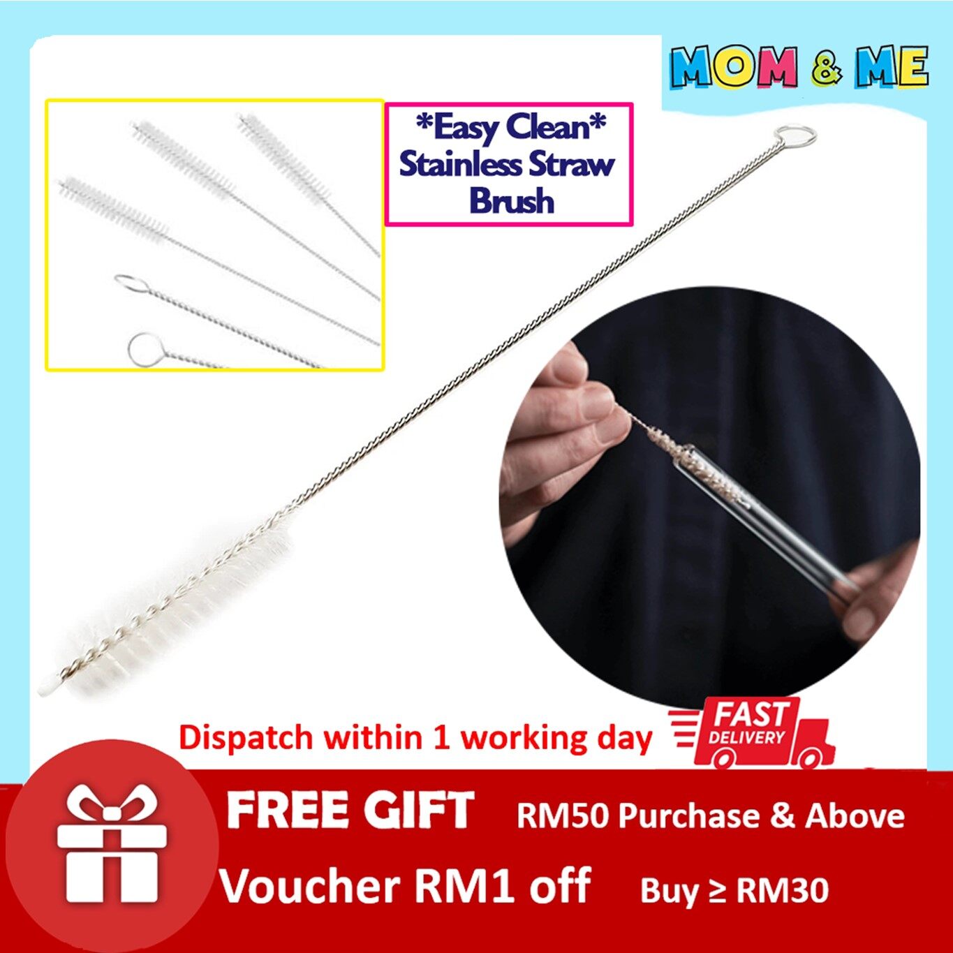 Stainless Steel Straw Cleaning Brush Baby Multipurpose Use Mini Easy