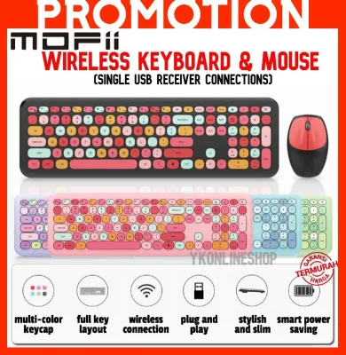 ~Ship From KL~ MOFii Wireless Keyboard and Mouse Combo Set Retro Keycaps Mechanical Feel Multi Mix Color Gaming Keyboard
