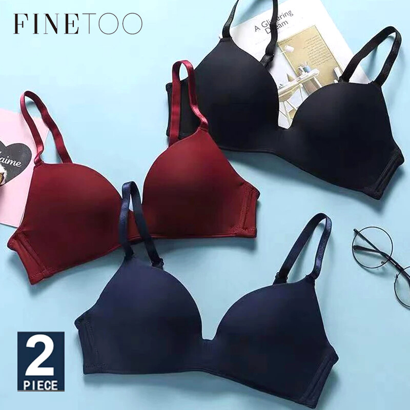 FINETOO 2PCS Bra Set A/B Cup Women Seamless Bra Sexy Underwear Bralette Push Up Bra Female Brassiere Intimate Lingerie Solid Color Wirefree Bras 2021