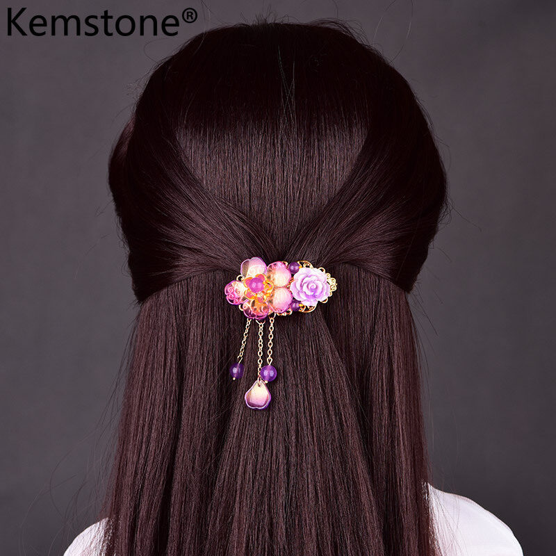 Kemstone Chinese Style Elegant Gold Plated Multicolor Agate Beads Tassel Hairpin Hair Accessories Gift for Women Girls