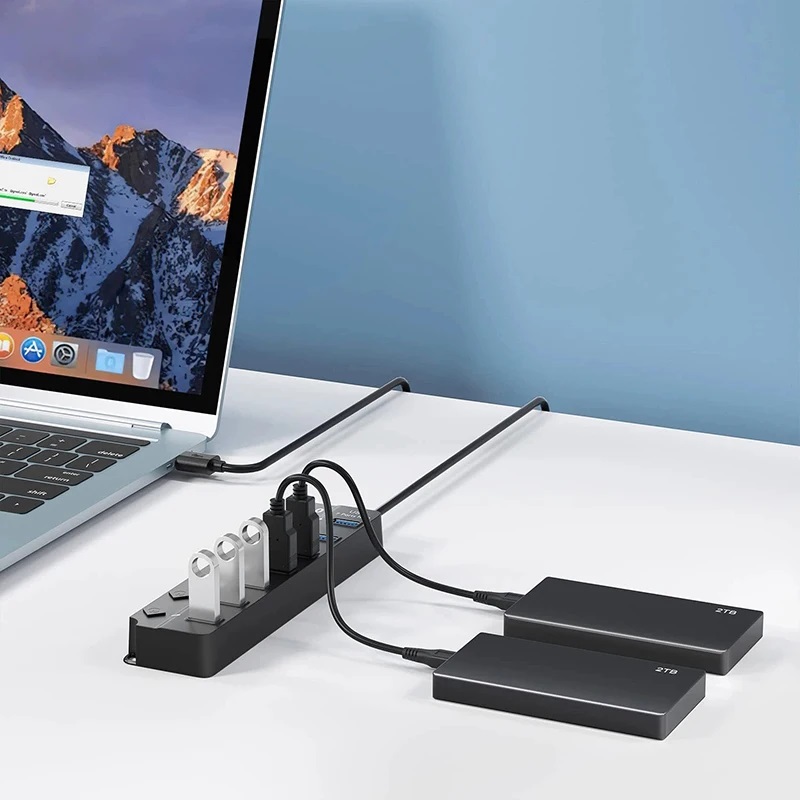 Ecily USB 3.0 Bộ chuyển đổi điện 7 cổng bộ chia USB đa tuyến Hub Hub USB nhiều Expander chuyển 30cm Bộ chia cáp Trạm Sạc