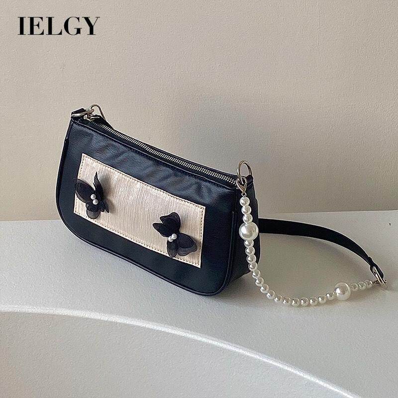 IELGY Ladies Butterfly Embellished French Vintage Pearl Chain Shoulder Bag