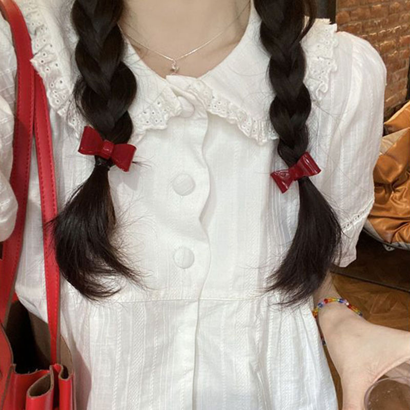 Oooo Doll collar shirt female thin section white foreign style shirt short section unique chic small top