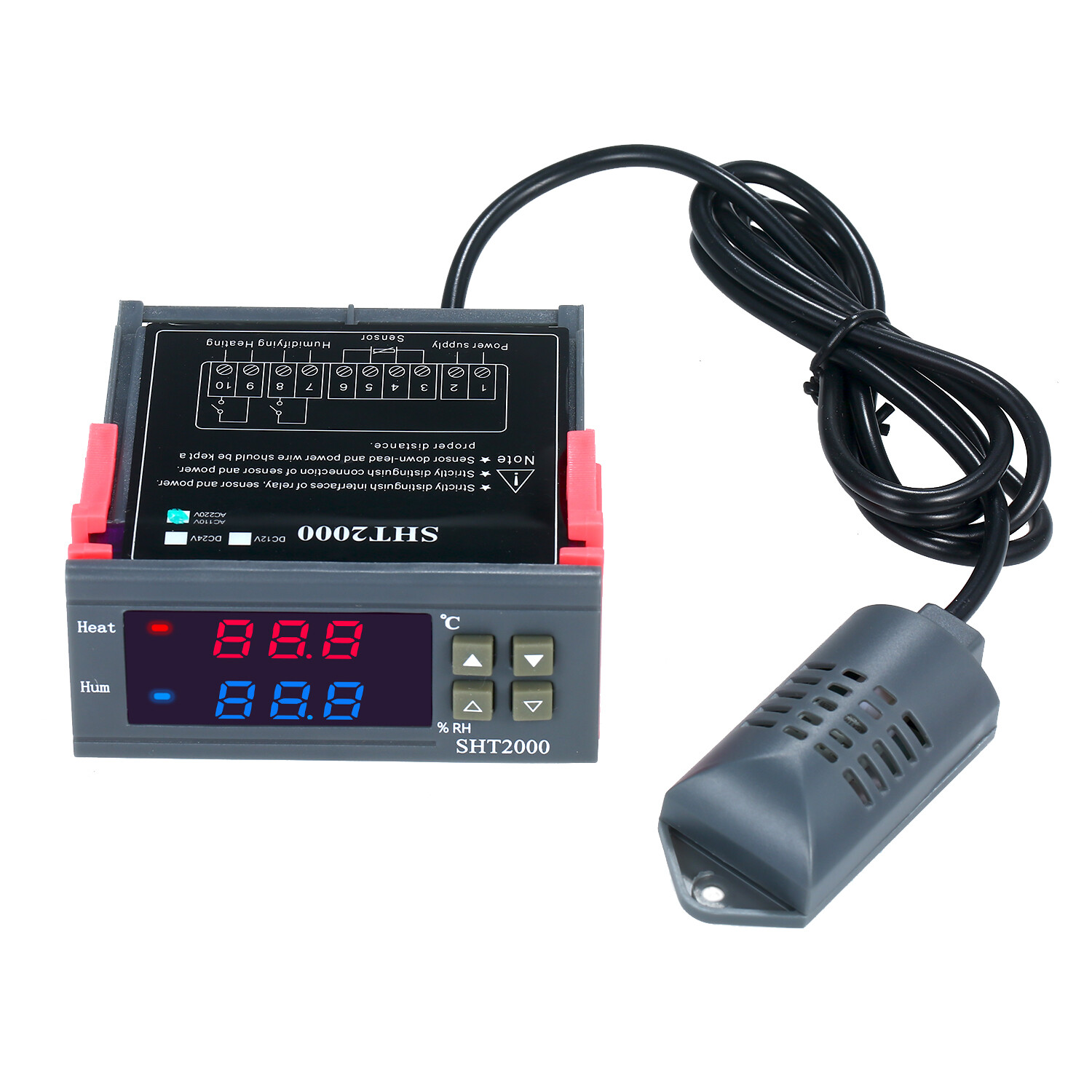 Smart Sensor Digital Display Temperature&Humidity Controller Thermoregulator Thermostat Humidistat Therometer Hygrometer with Integrated Sensor Probe Relay Output