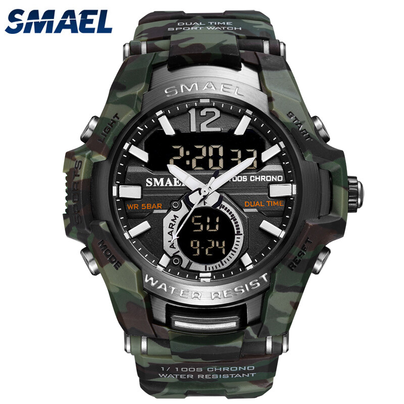 SMAEL Top Luxury Brand LED Mens Dual Display Watches Military Fashion Watch Glow Waterproof Sports Digital Alarm Camouflage Clock Malaysia