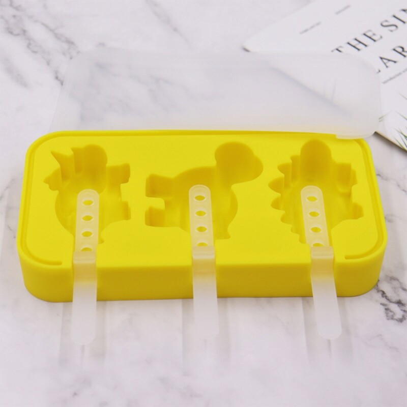 3 Holes Ice Cream Mold Dinosaur Shape Ice Pop Molds Popsicles Makers Kitchen Gadgets Ice Popsicles Molds DIY Accessories