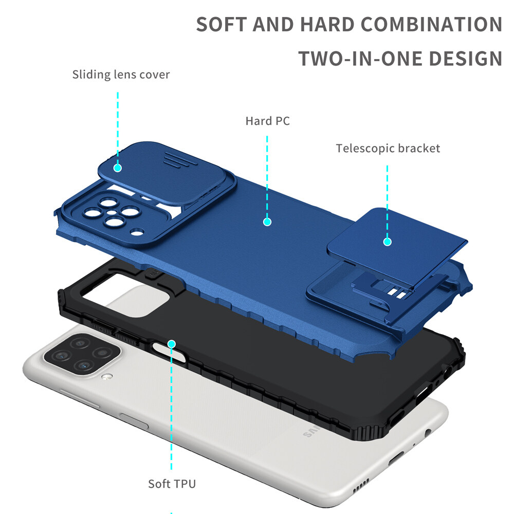 KEYSION Ốp Chống Sốc Cho Samsung A12 A22 4G A22S A42 5G Ốp Điện Thoại Giá Đỡ Trực Tiếp Bảo Vệ Máy Ảnh Kéo Đẩy Cho Galaxy M32 M12