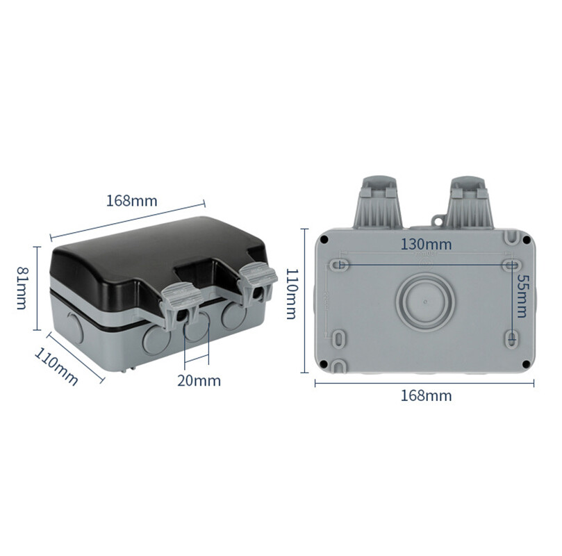 Universal IP66 Weatherproof Socket Waterproof Outdoor Wall Power Socket Double 6 Hole Switch Standard Electrical Outlet