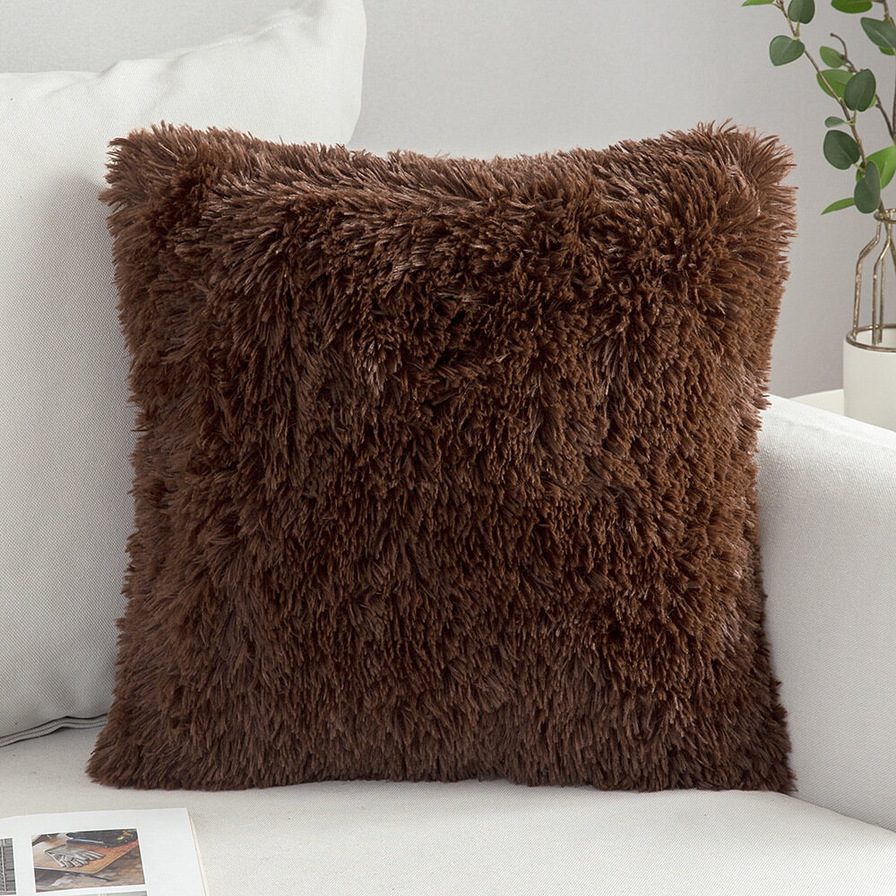 Plush Throw Pillow Household Nordic Plush Solid Short Plush Throw Pillow Case