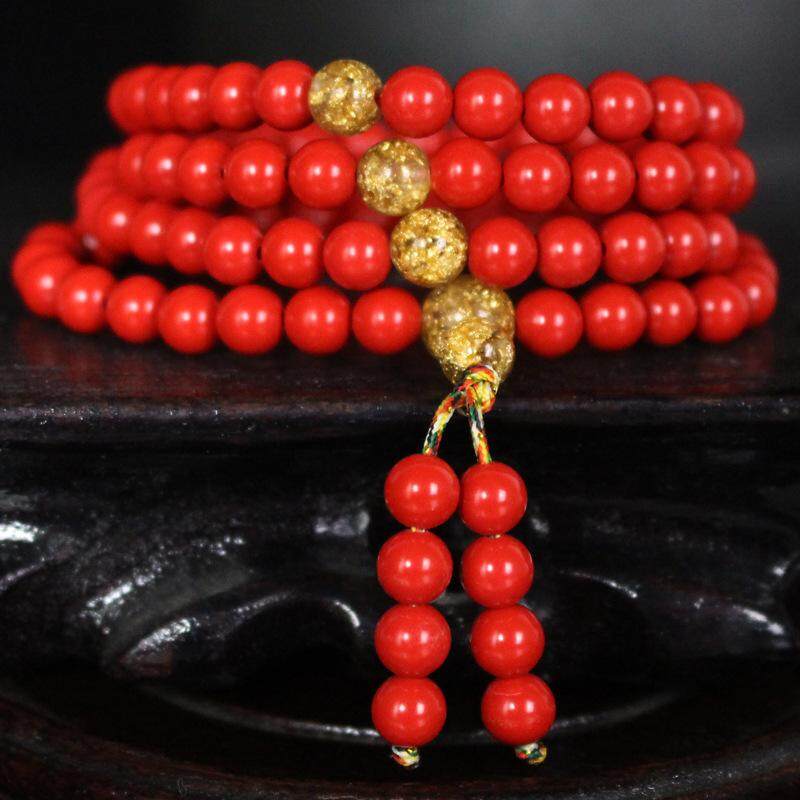 WGK Tự Nhiên chu sa Vòng đeo tay 108 hạt Hạt Vòng Tay CUỘC SỐNG Đỏ Vòng tay Ốp viền chỉ vàng bo Vòng tay nữ mẫu Nam Cặp đôi trang sức