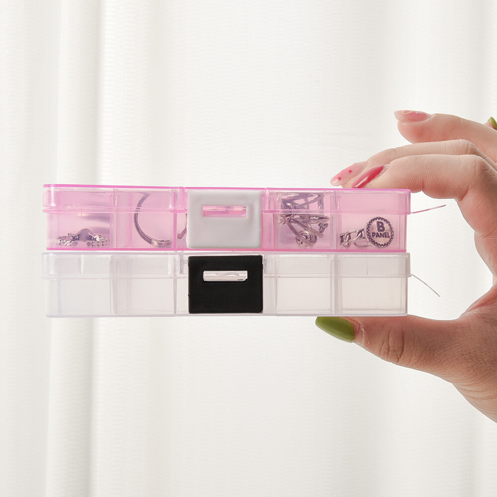 3pcs Grid Transparent Plastic Box 10 Grid Storage Box Parts Packaging Plastic Box Small Transparent Ten-grid Detachable Storage Box