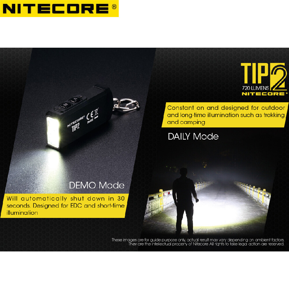 NITECORE Đèn Pin Mini TIP2 Senter Đèn Pin Móc Khóa Sạc USB Đèn Pin Khẩn Cấp Di Động Ngoài Trời CREE XP-G3 S3 Ppowerful Nhật Bản Đèn Pin Đa Năng LED Chống Nước IPX67 Đèn Pin LED 26650 Siêu Sáng Công Suất Cao 10000LM