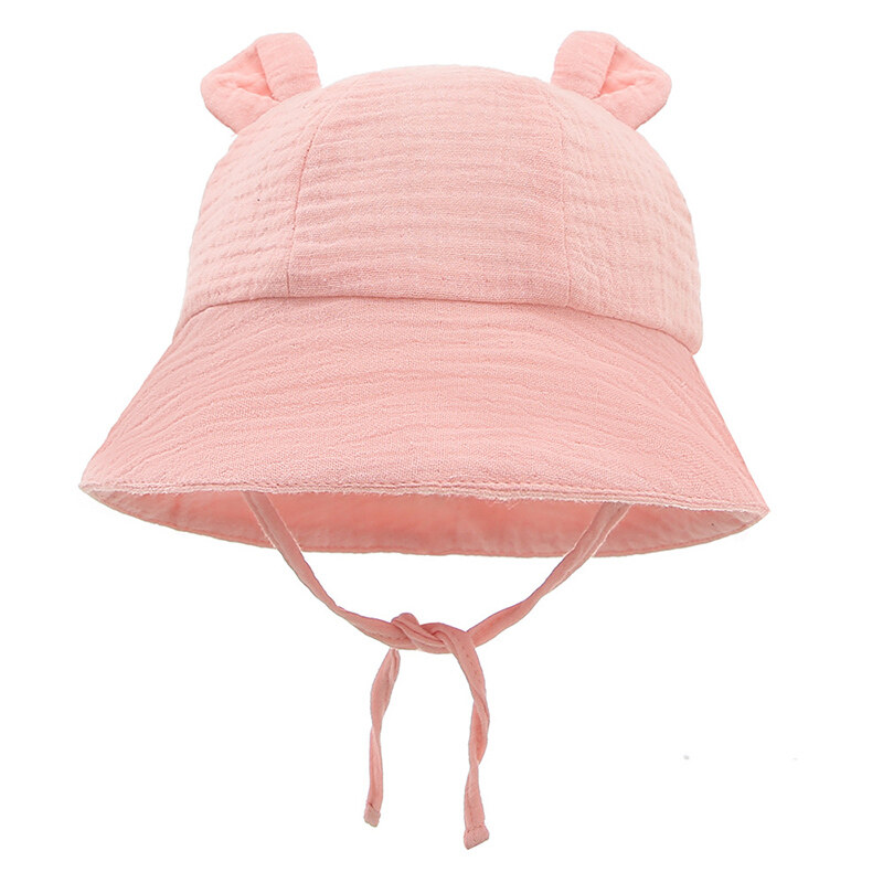 Cartoon Bear Ear Bucket Hat Solid Color Cap For Boys Girls Cotton Dome Sun Hat Summer Outdoor Panama Toddler Kids Cap