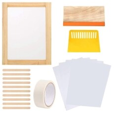 Screen Printing Starter Kit, 10 x 14 Inch Wood Silk Screen Printing Frame with 110 White Mesh, Screen Printing Squeegees