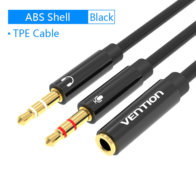 Vention Headphone Splitter Audio Audio and Mic Adapter 3.5mm Jack Female to 2 Male Headphone Mic Audio Y Splitter Cable For PC Adapter Headphone Microphone Cable Splitter
