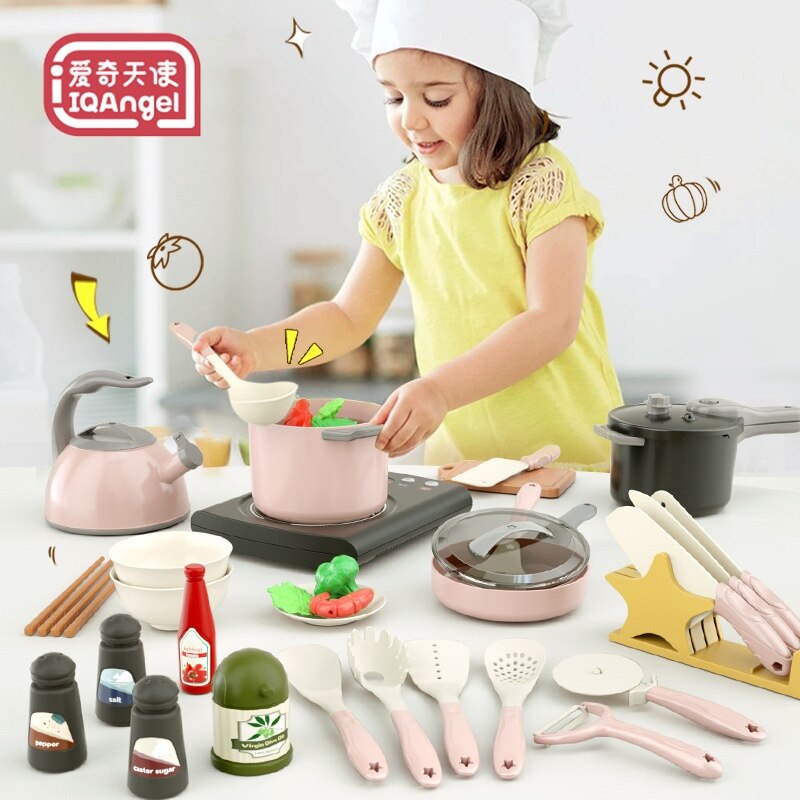 IQANGEL children play house toys Simulation kitchen toy set Simulation cooking toy baby simulation cutting fruit cooking toy kids toys Children's Gift Set