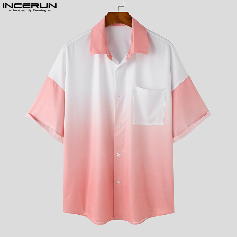 Medussa INCERUN Summer Men's Short Sleeve Button Up Shirts Gradient Casual Shirts