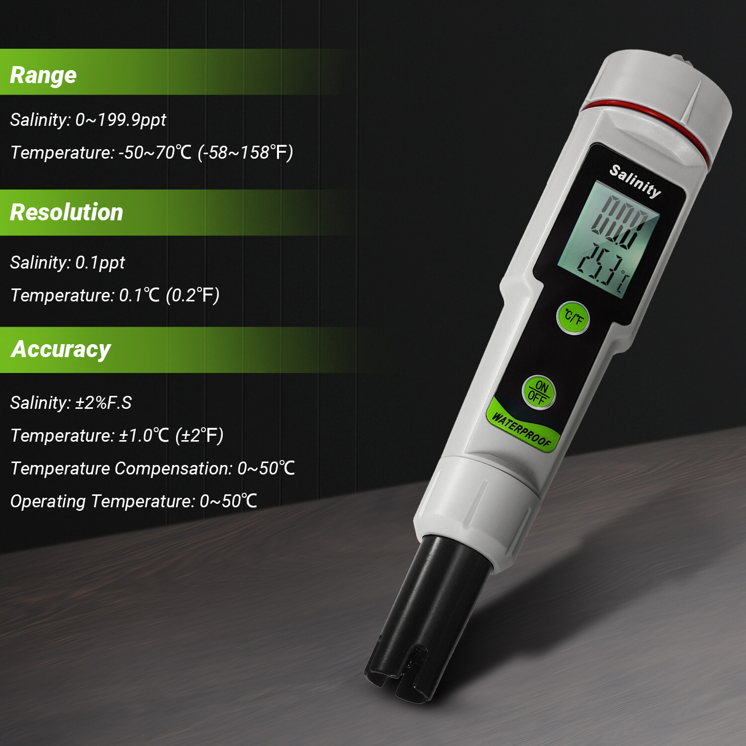 Bút Kiểm Tra Độ Mặn Và Nhiệt Độ Chống Nước Salinometer, Bút Đo Độ Mặn Và Nhiệt Độ 2 Trong 1, Máy Đo Độ MặN Cầm Tay, Loại Bút Đo Độ MặN 0 ~ 199,9ppt, Phạm Vi-50 ~ 70 ℃, Máy Đo Nhiệt Độ, Đồ Uống Chuyển Đổi, Có Giá Trị Muối và Đồng Hồ Đo Nhiệt Độ