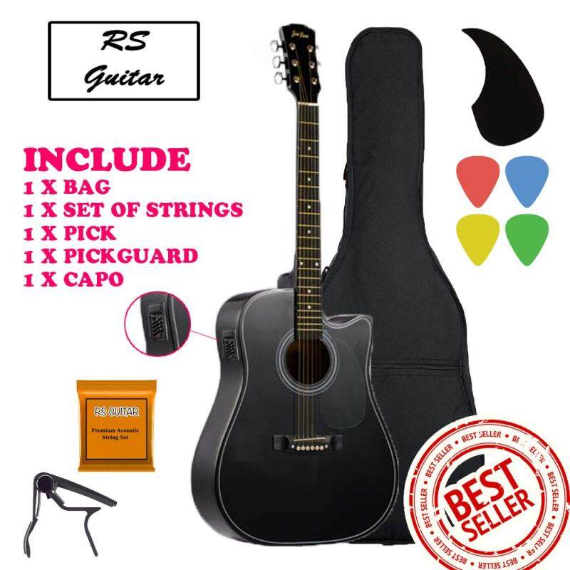 RS 41 Inch Standard Black Dreadnought Semi Acoustic Electric Equalizer Cut Away Guitar for Beginners and professional Comes with Bag, Pick, Capo, Pickguard and Strings Malaysia
