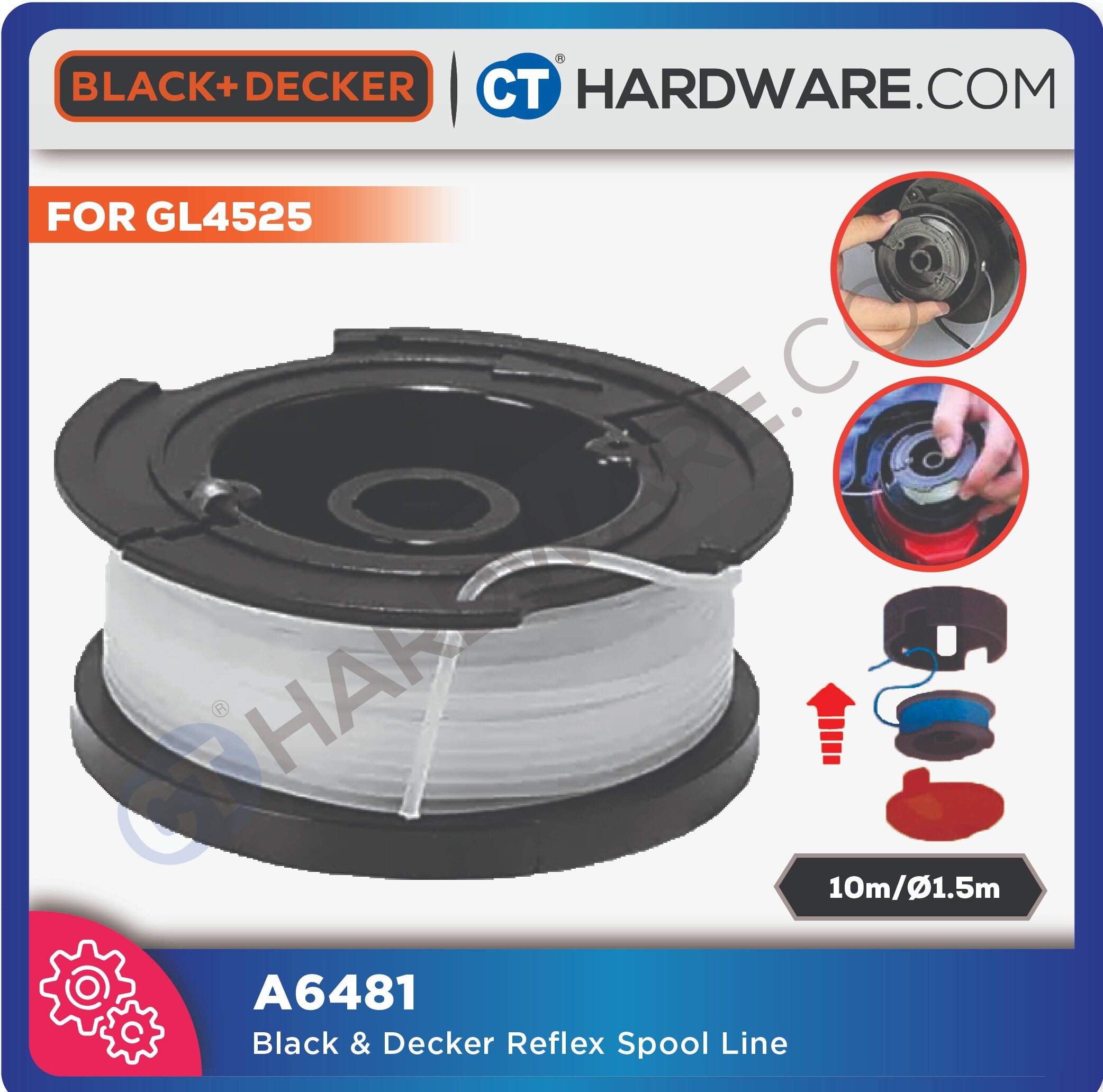 BLACK & DECKER A6481 REFLEX SPOOL LINE 10M 1.5mm FOR GL4525 / GL280 / GL530  / GLC3630L GRASS TRIMMER REPLACEMENT PART