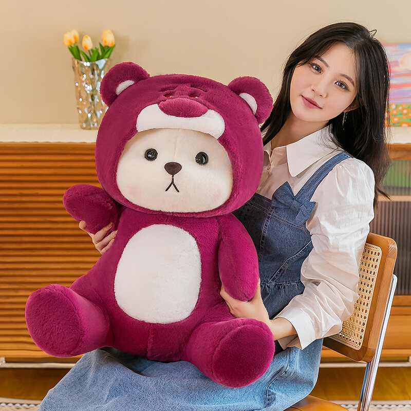 HS New super cute transformed strawberry bear plush teddy bear doll