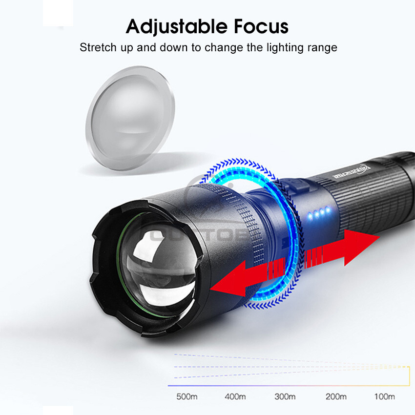 Outtobe Outdoor Flashlight LED Torch Light Zoomable Outdoor Flashlight USB Rechargeable LED Flashlight Pocket Size Waterproof Flashlight Strong Light Long Distance for Hiking